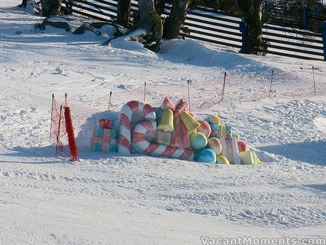 Colourful snow carving outside Kareela Hutte