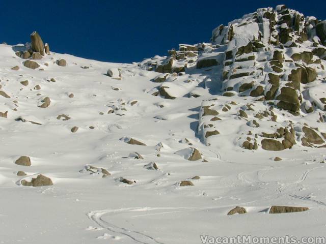 Slalom course through the rocks on the north face